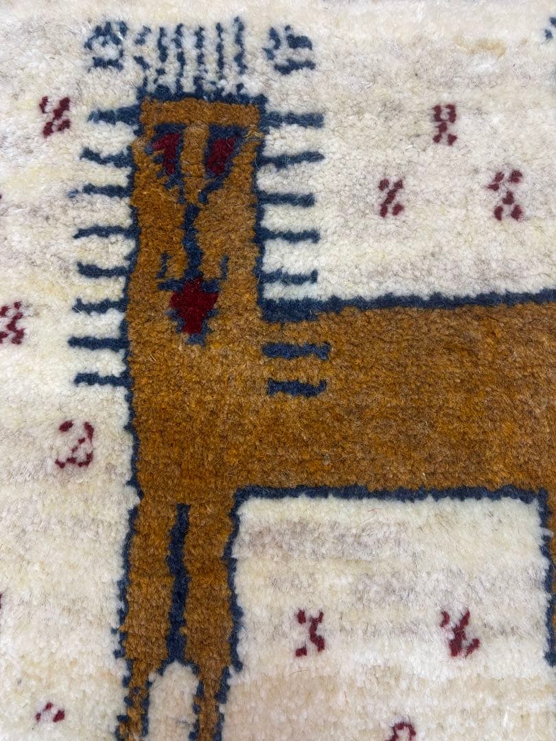 ギャッベ　ライオン　椅子用マット　座布団　40x40 ペルシャ　本物　手織り