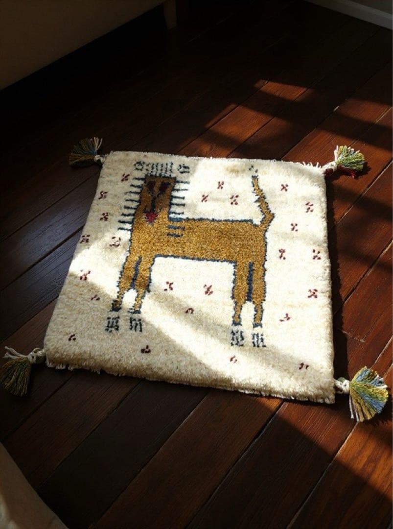 ギャッベ　ライオン　椅子用マット　座布団　40x40 ペルシャ　本物　手織り