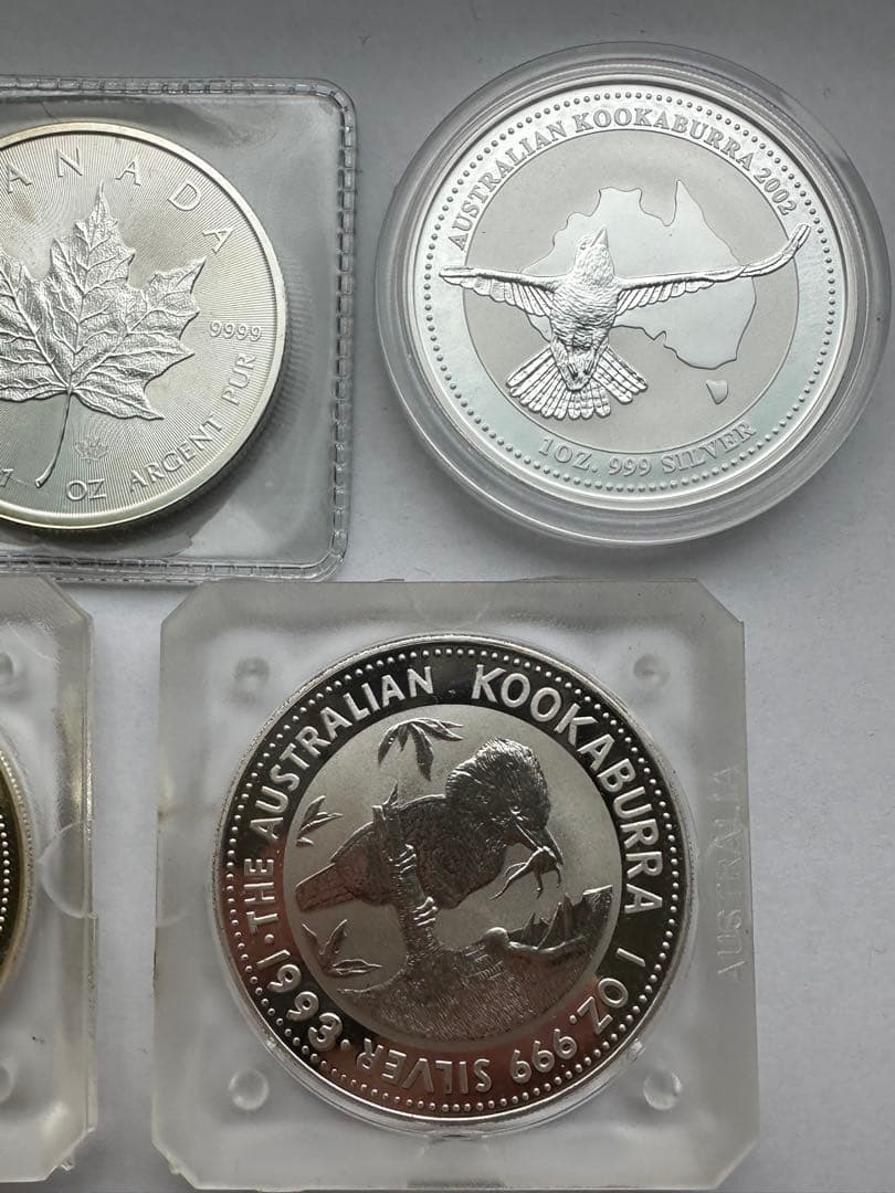 純銀　カナダ銀貨　オーストラリア銀貨　1OZ 9999純銀　銀貨5枚　希少