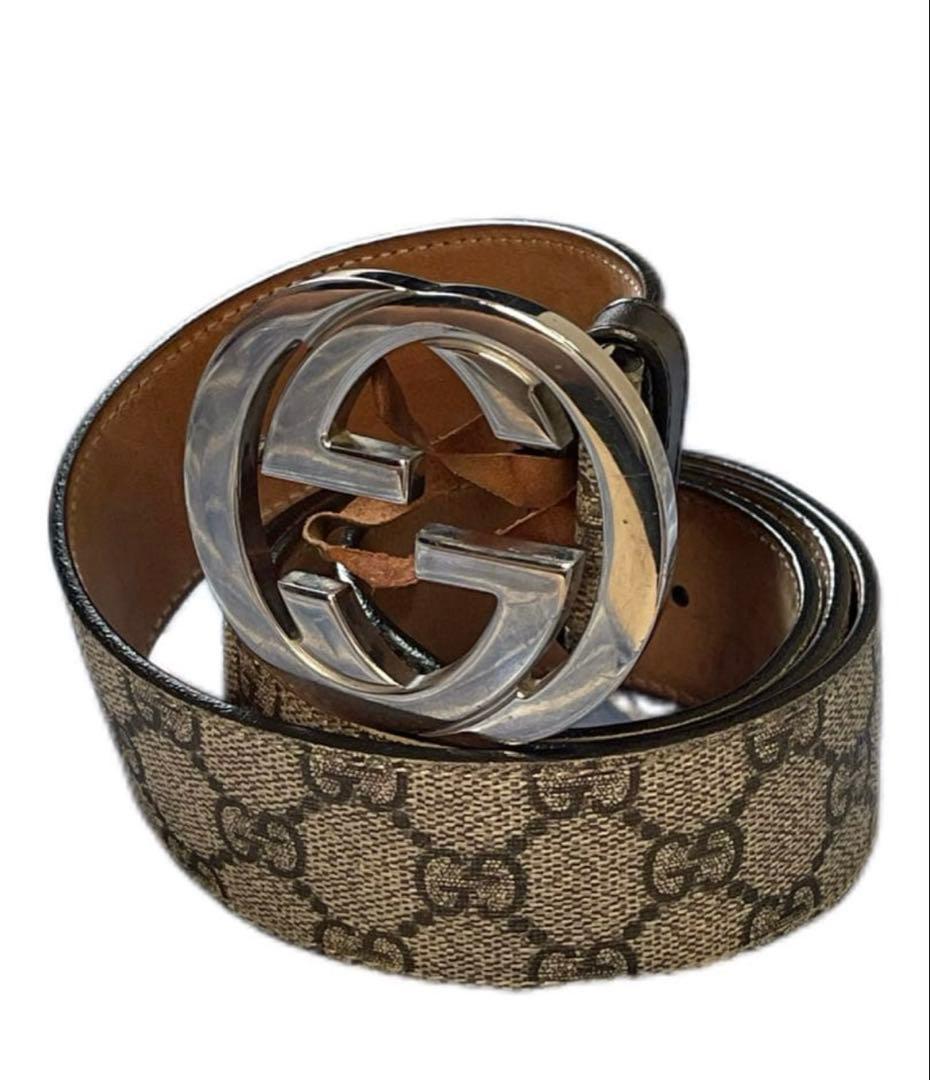 【美品✨】グッチ ベルト インターロッキング GGスプリーム PVC 大きめ