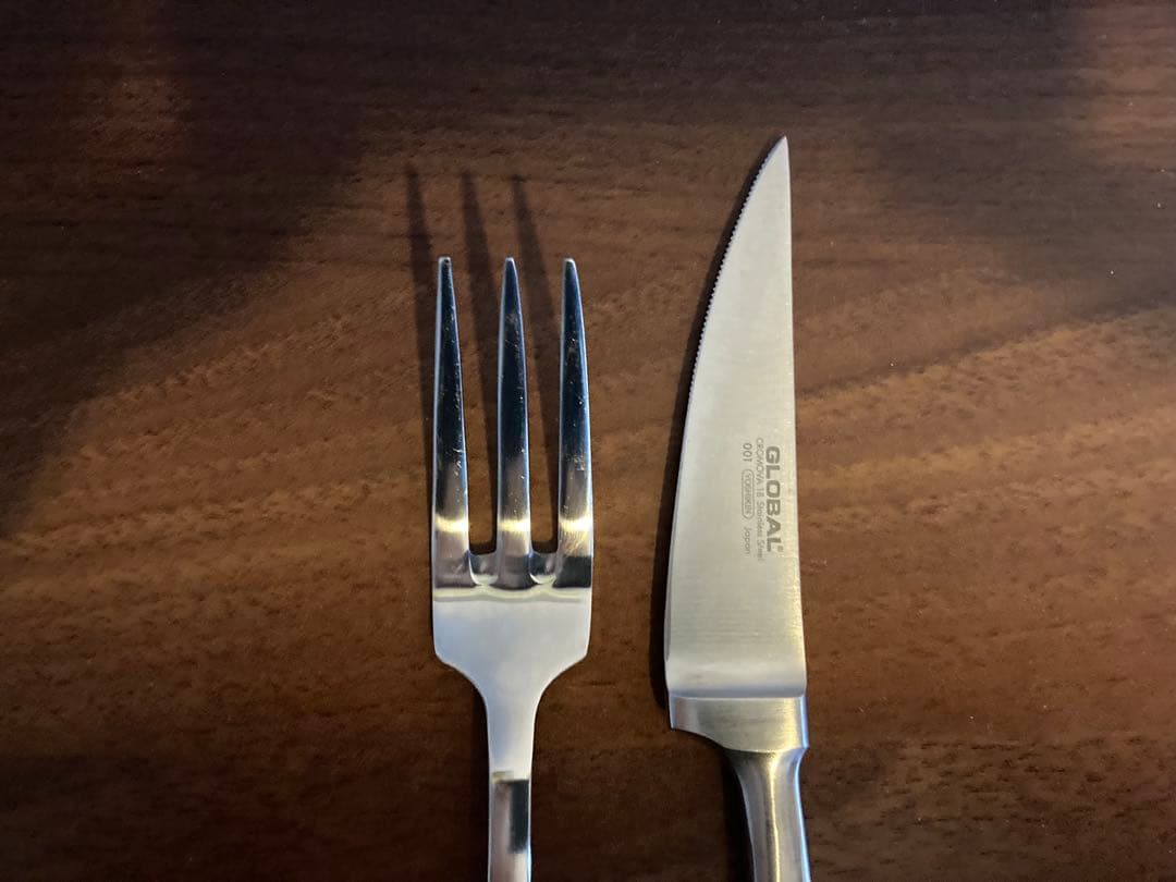 GLOBAL ステーキナイフ＆フォークセット オールステンレス 2組セット
