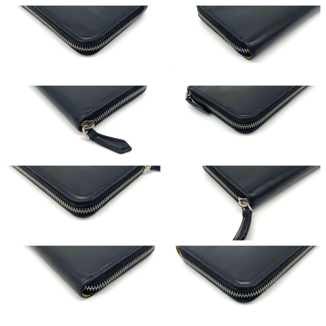 美品✨FENDI レザー 長財布 ラウンドファスナー イエローロゴ