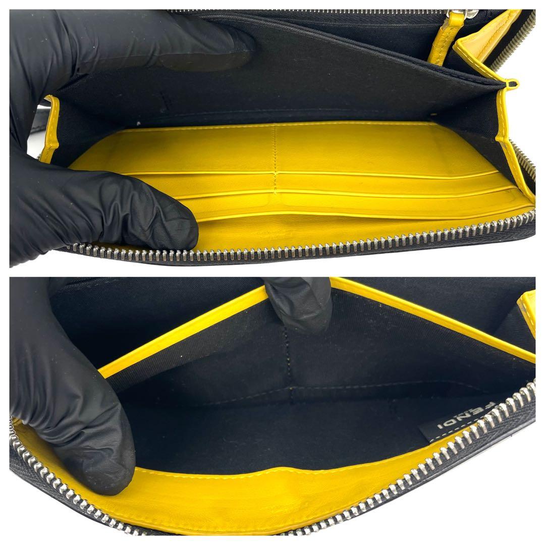 美品✨FENDI レザー 長財布 ラウンドファスナー イエローロゴ