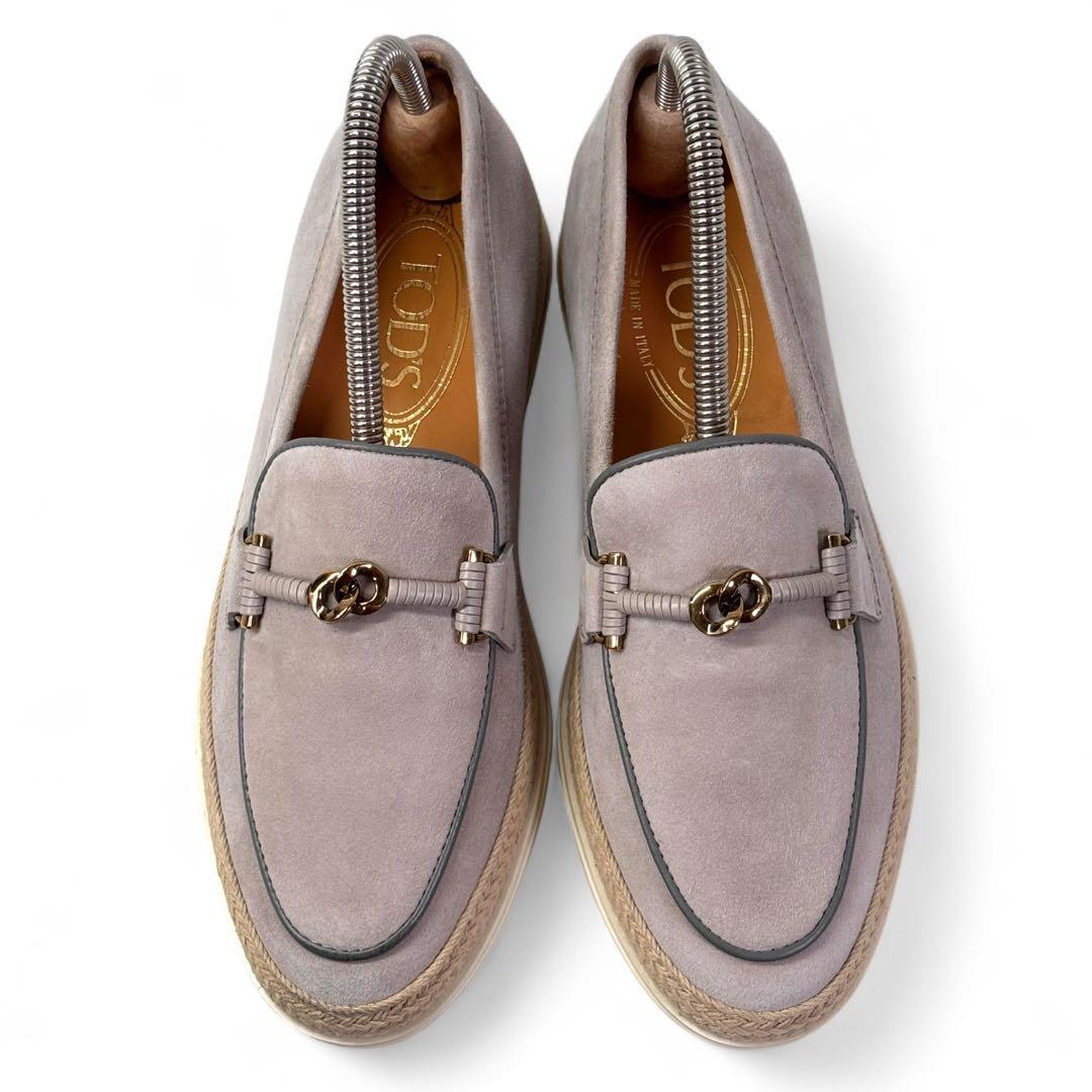 美品 トッズ 34 21 スエード ローファー ホースビット スリッポン