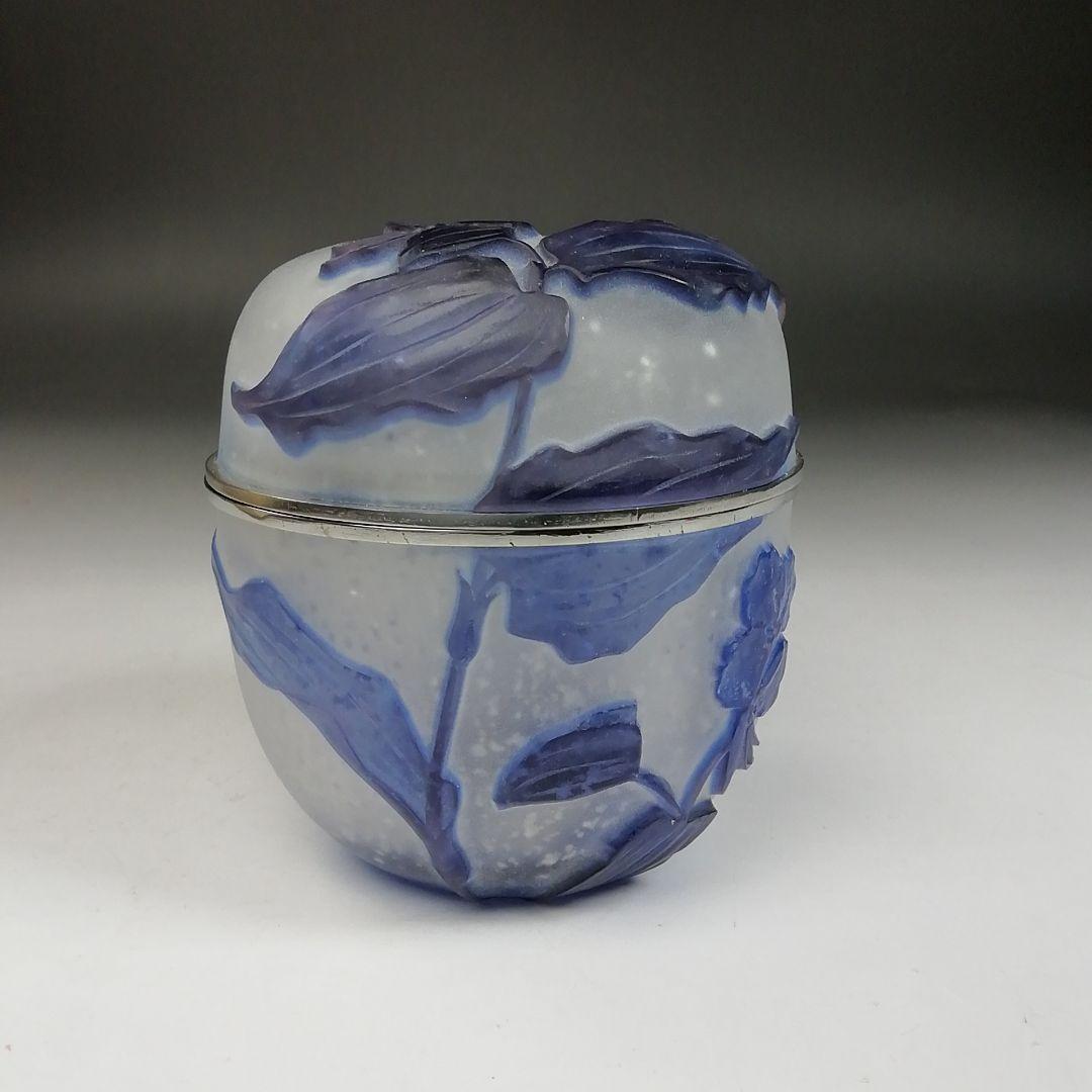 Ｗ４３　棗　『砂彫硝子　つゆ草』『茶器』『松本正雄 作』　共箱　茶道具