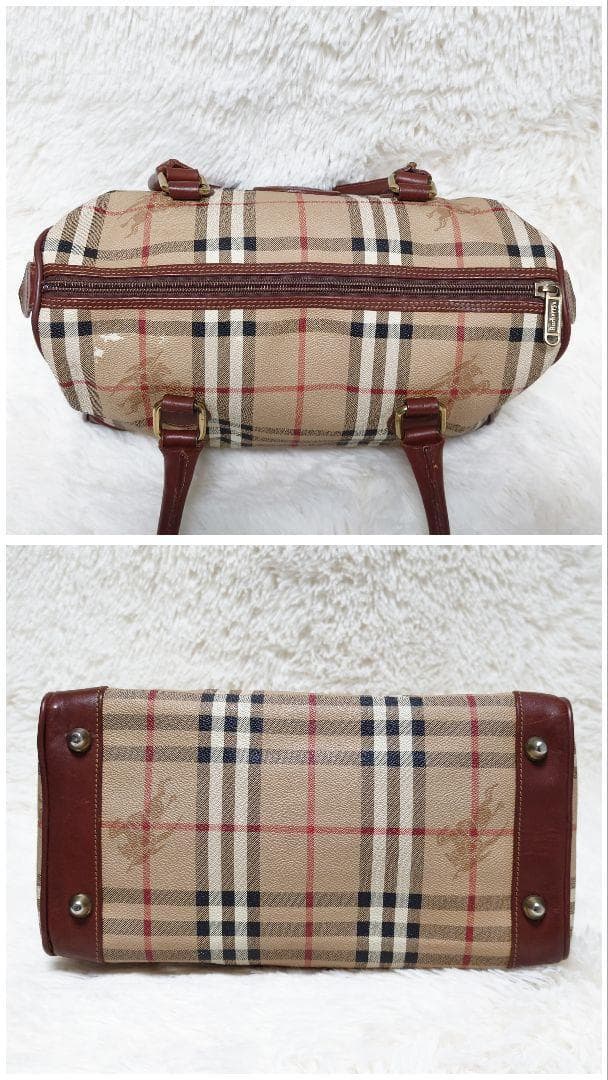 バーバリー ミニボストン ハンドバッグ ノバチェック PVC レザー ブラウン