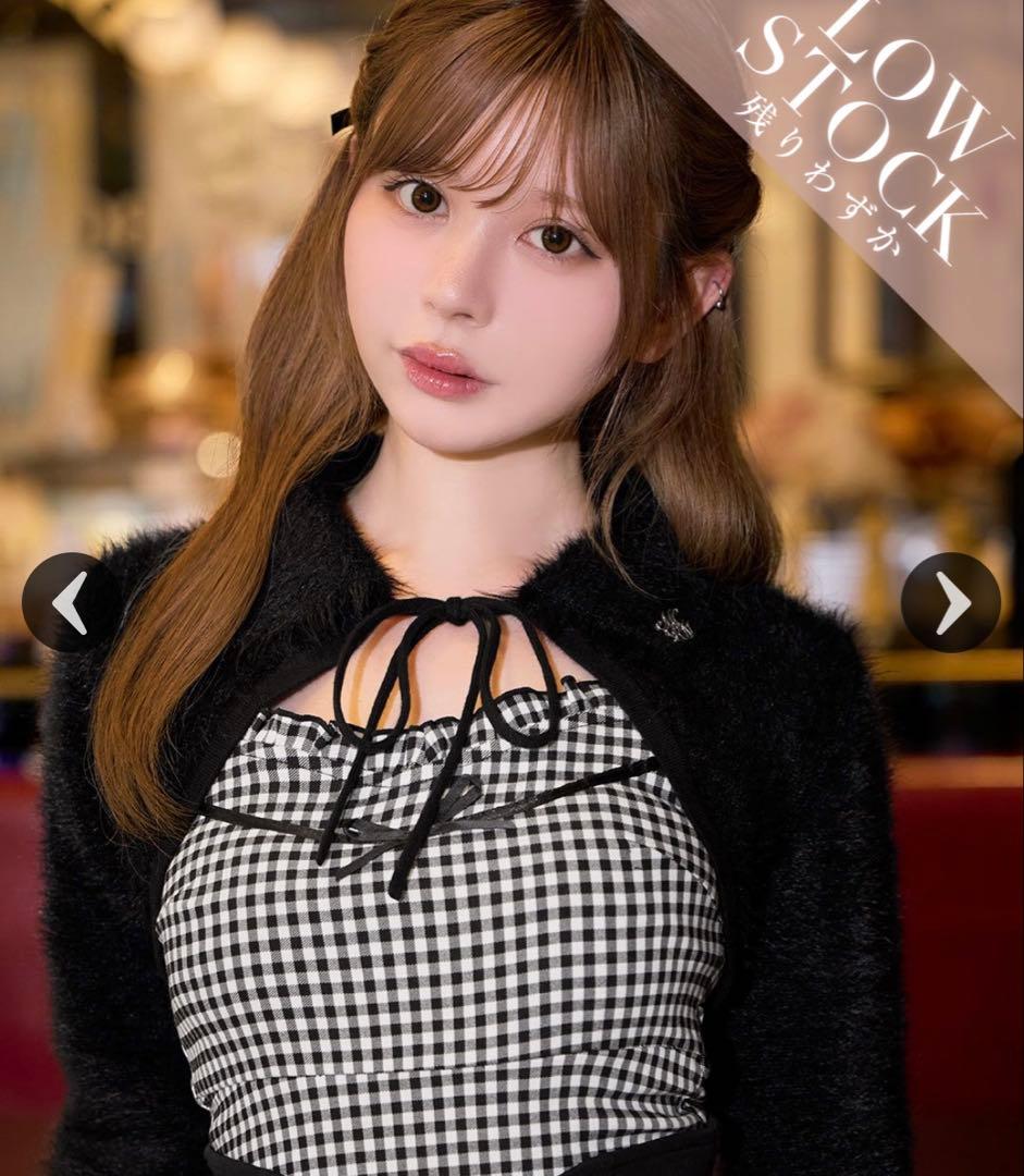 michellMacaron シャギーボレロsetギンガムチェックトップス