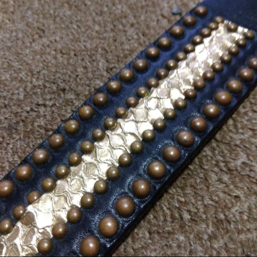 34inch HTC パイソン レザースタッズ ベルト ブラック