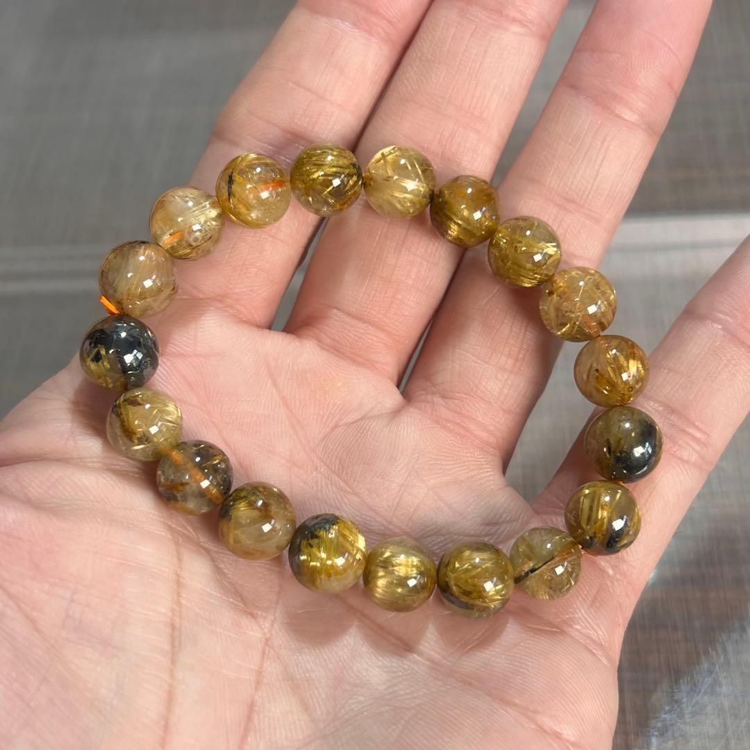 金運強　太陽放射ルチルブレスレット　ヘマタイト　ルチルクォーツ　3-2