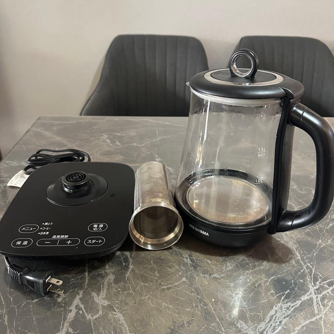IRIS OHYAMA ガラスケトル 1.5L 温度調節 保温 自動オフ 茶こし