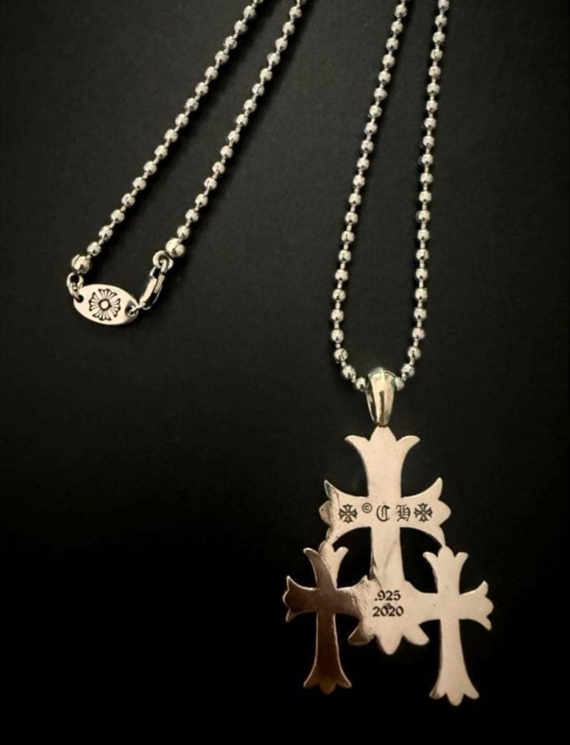 silver925 ダイヤ　トリプルクロス　ボールチェーンネックレス　ラスト1点