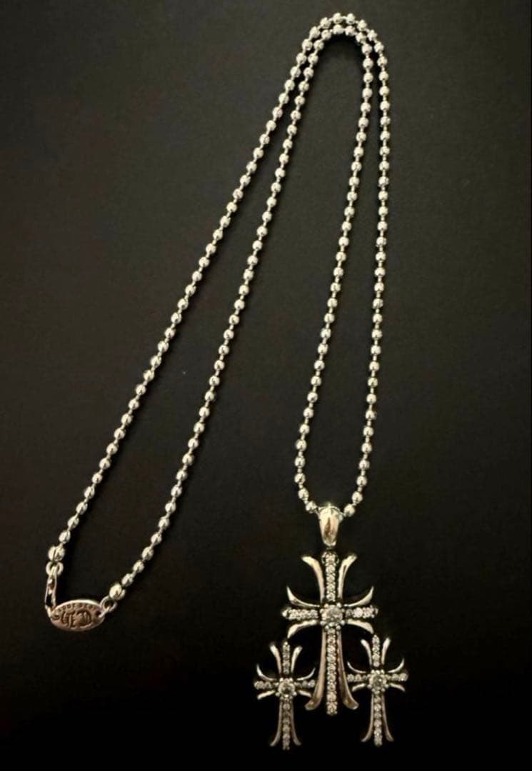 silver925 ダイヤ　トリプルクロス　ボールチェーンネックレス　ラスト1点