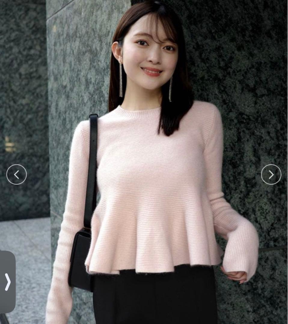 anuans ペプラムショートニットトップス　ピンク