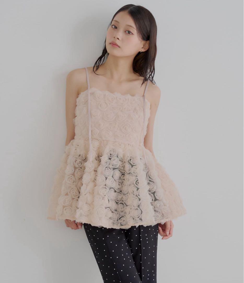 CHICO ローズチュールペプラムブラウス ピンク