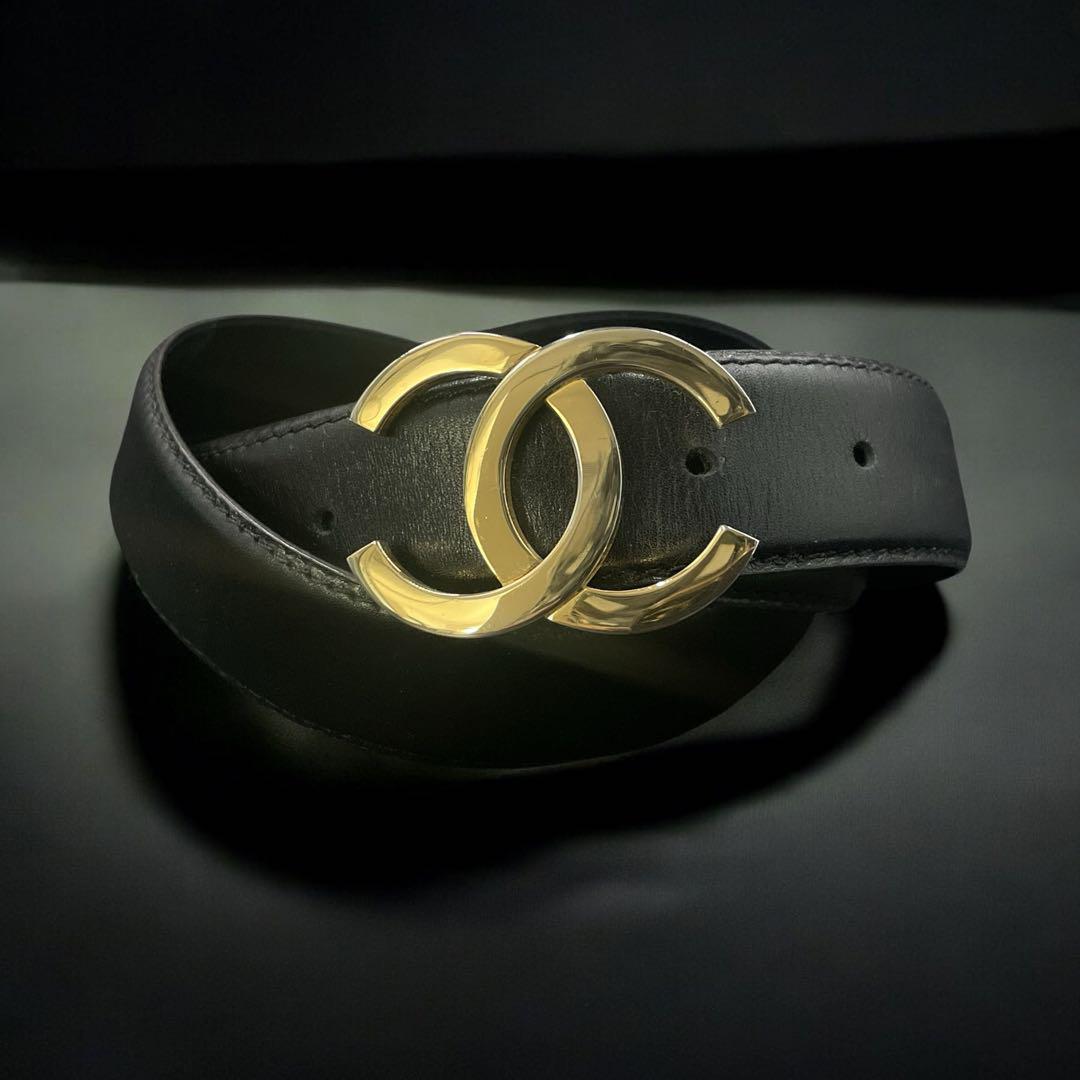 鑑定済み　シャネル　ココマーク バックルベルト レザー ブラック　ゴールド