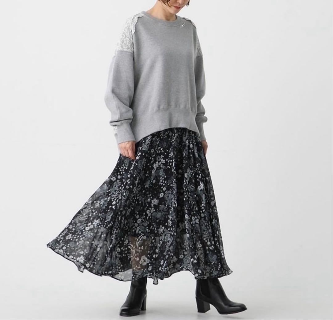 新品　未使用　完売　CHONO ミドル丈 モノトーン 花柄 アクトレスフラワー