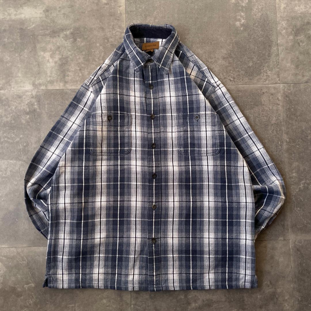 00s ST JOHN'S BAY ヘビーネルシャツ 青 L A719 オンブレ