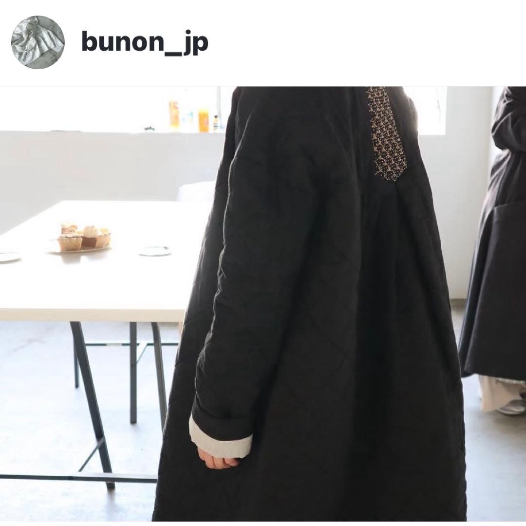 BUNON 刺繍の素敵なキルティングコート（黒）