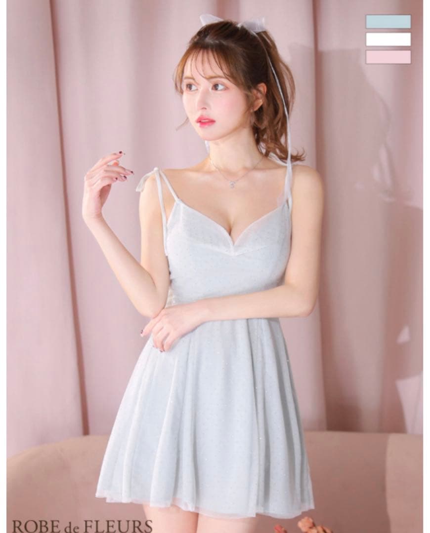 ショルダーリボンスタッズラメニットプリティミニキャバドレス(fm3721)