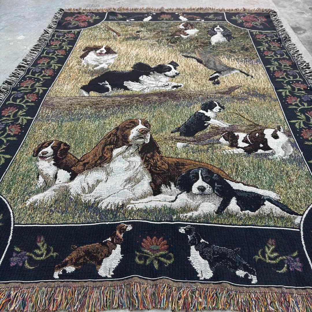 スプリンガースパニエル　犬　花　マルチカバー　ソファーカバー　ラグ178x132