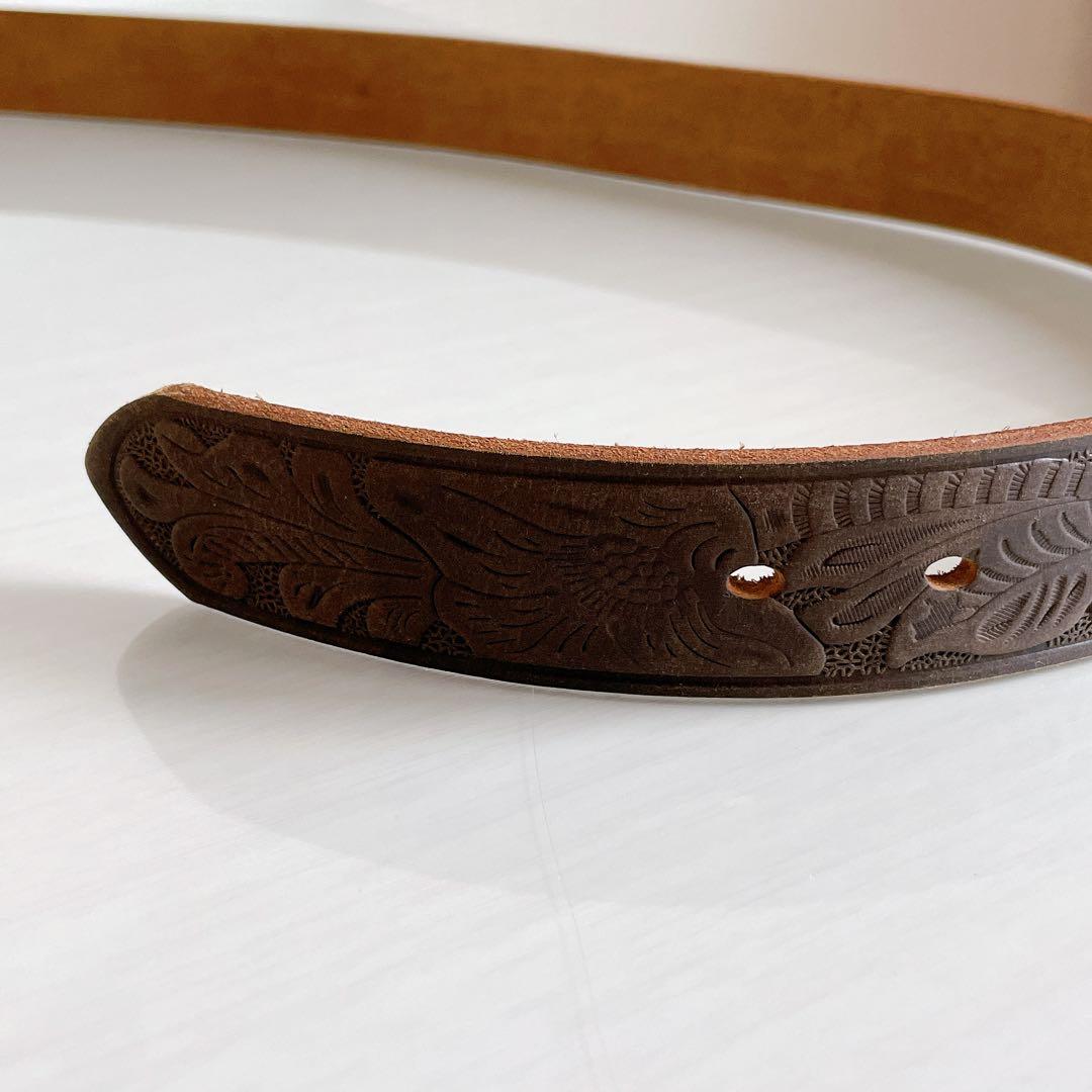 RRLカービングベルト 金属バックル 30インチ レザー ブラウン イタリア製