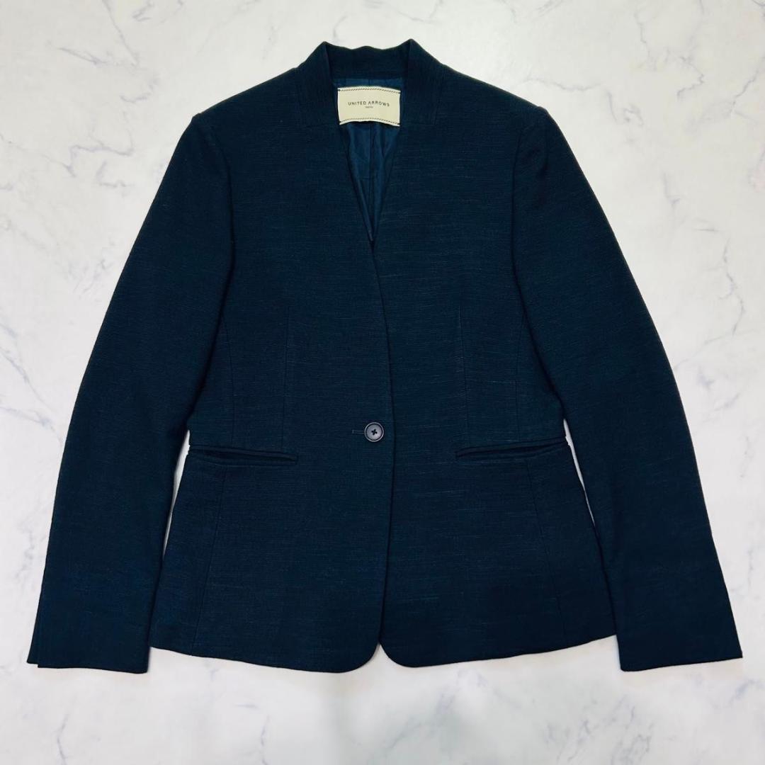 【美品】ユナイテッドアローズ シルク混 パンツスーツ ノーカラー セット S