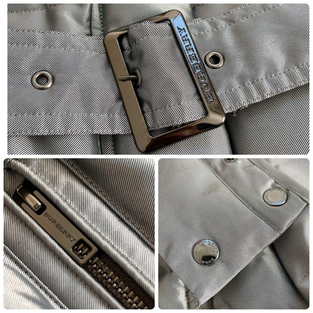 希少 美品 バーバリーロンドン ダウンコート ノバチェック ベルト シルバー