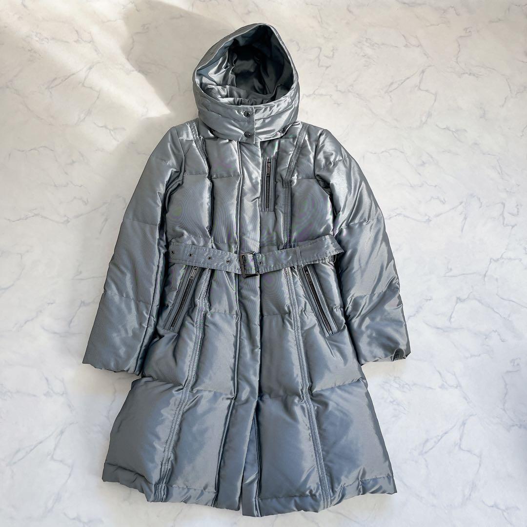 希少 美品 バーバリーロンドン ダウンコート ノバチェック ベルト シルバー