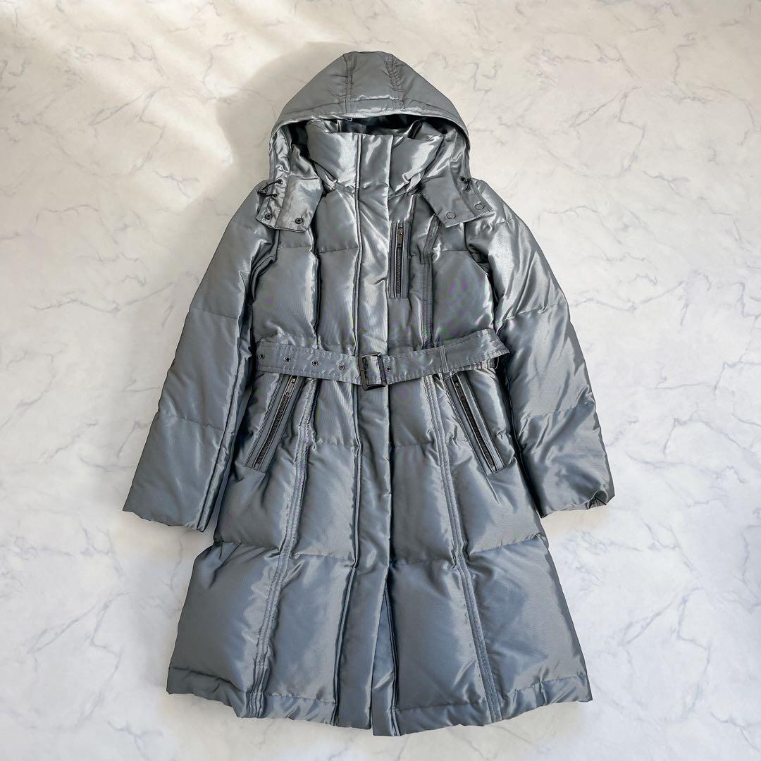 希少 美品 バーバリーロンドン ダウンコート ノバチェック ベルト シルバー
