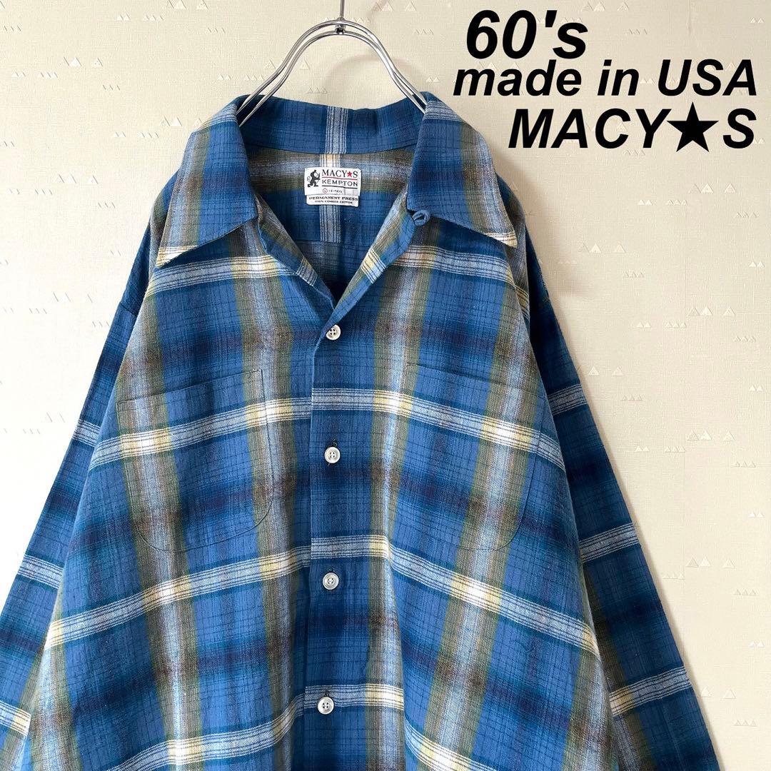 USA製 古着 60's メイシーズ オンブレ チェック オープンカラーシャツ