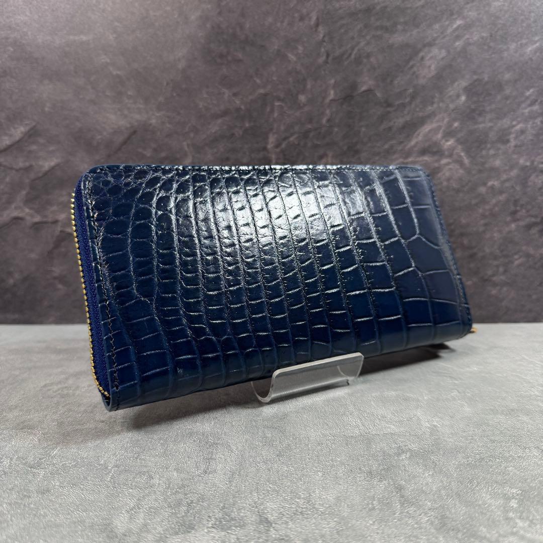 クロコダイル 長財布 ネイビー 紺色 希少 ワニ革 メンズ レディース