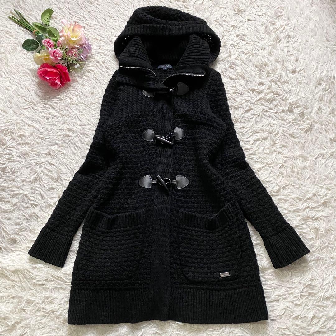 極美品■バーバリーロンドン　ダッフル　ニットコート　ブラック　フード取り外し可