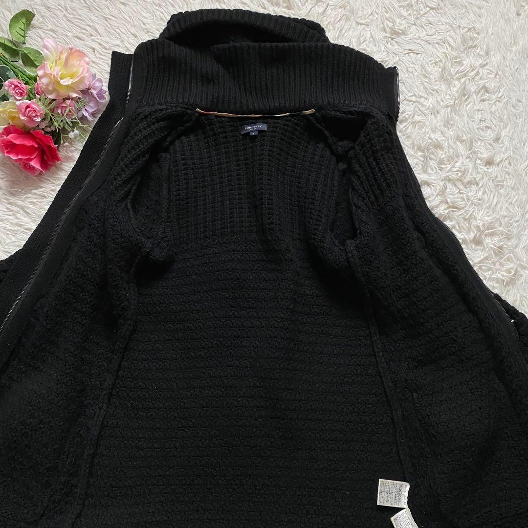 極美品■バーバリーロンドン　ダッフル　ニットコート　ブラック　フード取り外し可