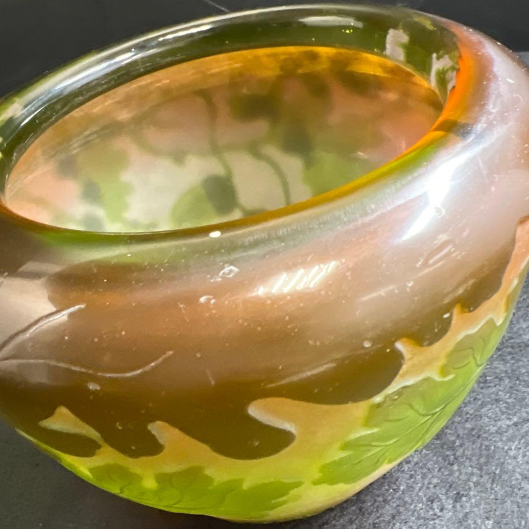 エミール・ガレ　第二期工房酸化腐食彫花入　木箱　幅約14㎝東Y8-0130☆1F