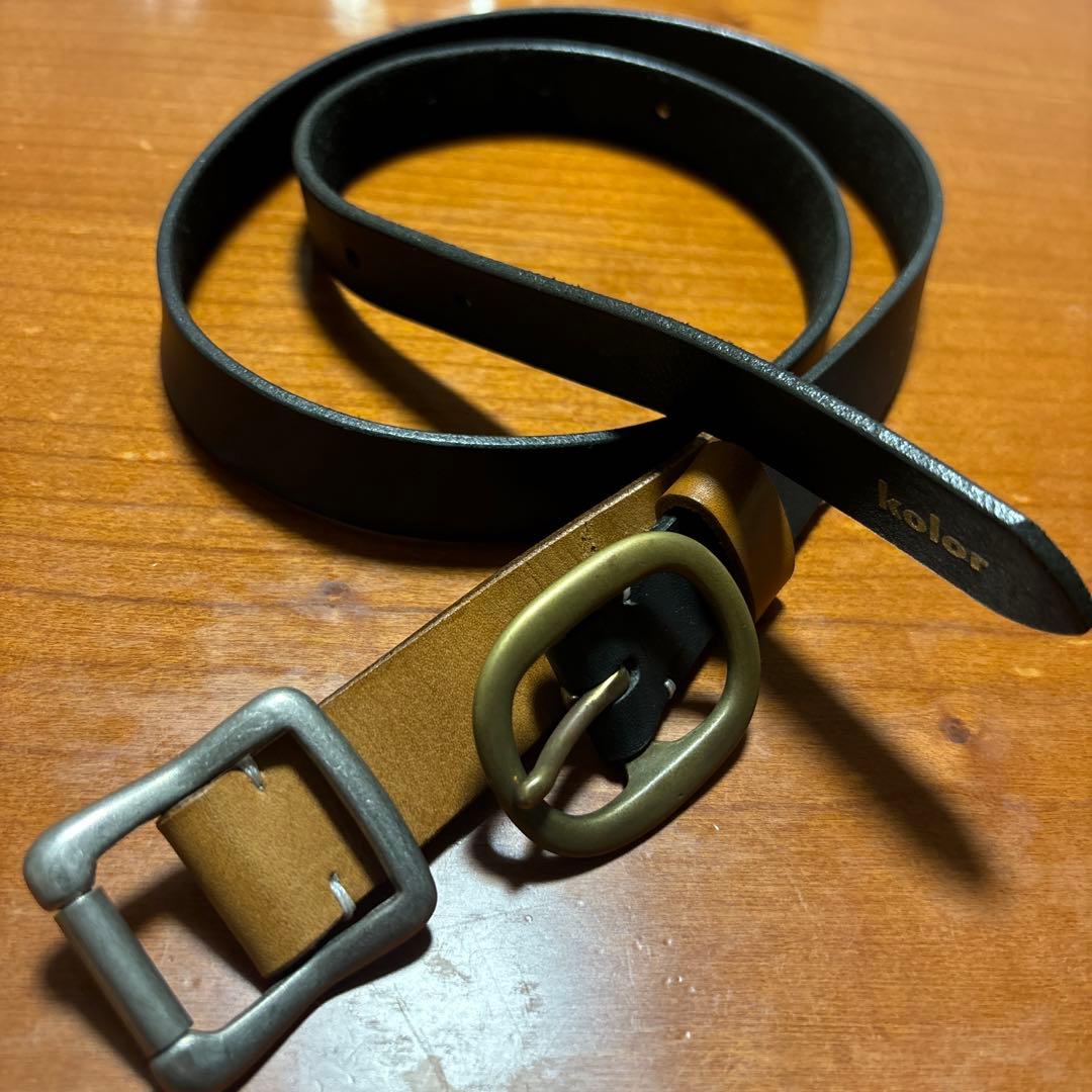 kolor レザーベルト ダブルバックル
