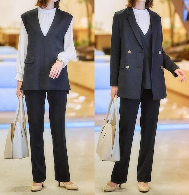新品☆4L紺系♪ダブルおしゃれスーツ3点セット♪お仕事・通勤〇D189