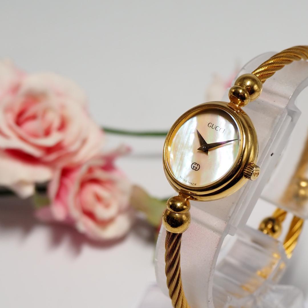 美品 グッチ GUCCI バングルウォッチ 2700L シェル 腕時計 H460