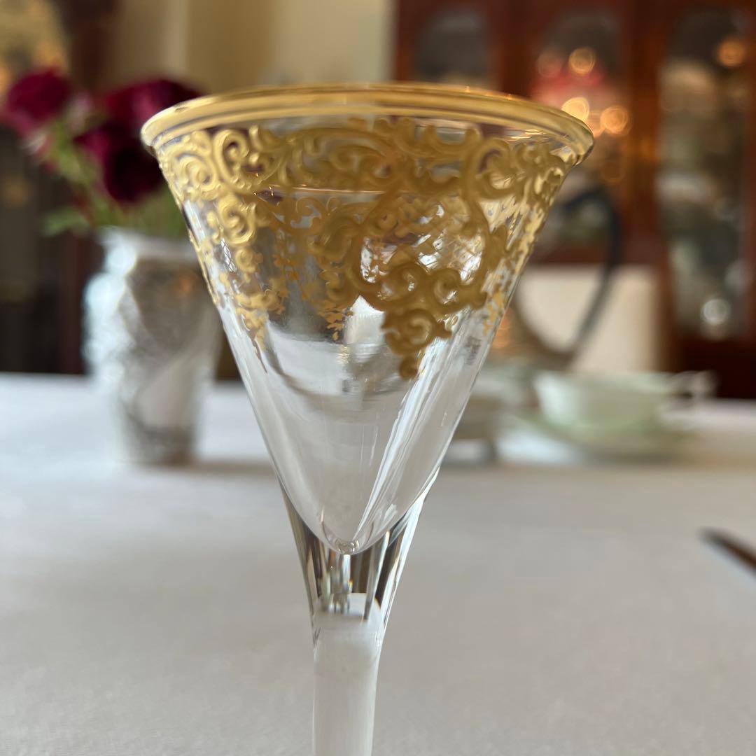 R様　ご売約　モーゼル　金彩金盛　クリスタル　ロカイユ　リキュールグラス　2客