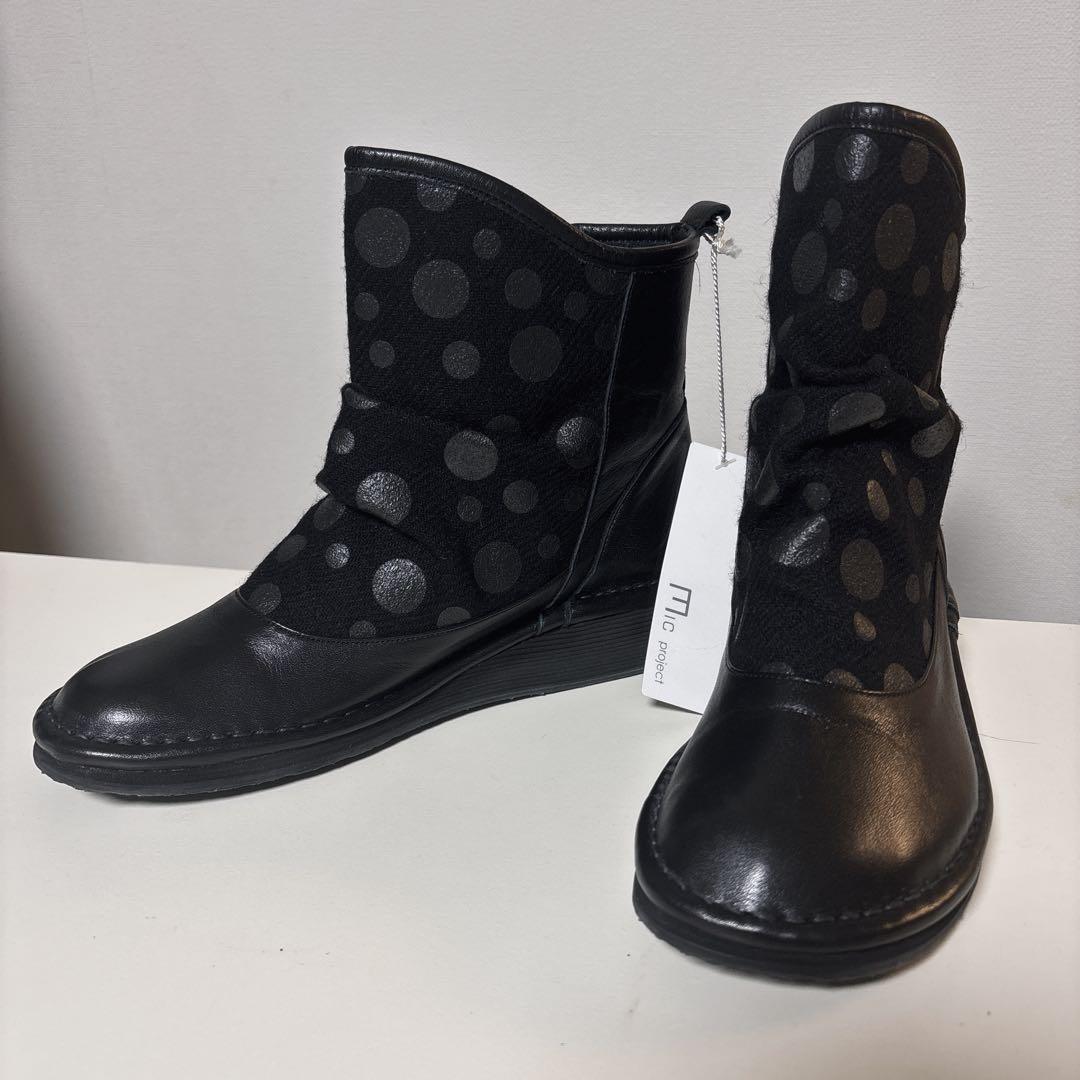 【未使用級】慈雨Jin ショートブーツ ブラック ドット柄 水玉 センソユニコ
