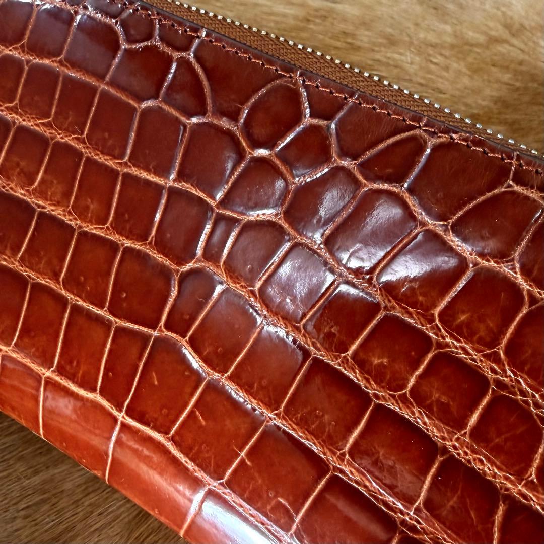 新品 JRA 桐箱付 定15万 最高峰 クロコダイル ポロサス 一枚革 長財布