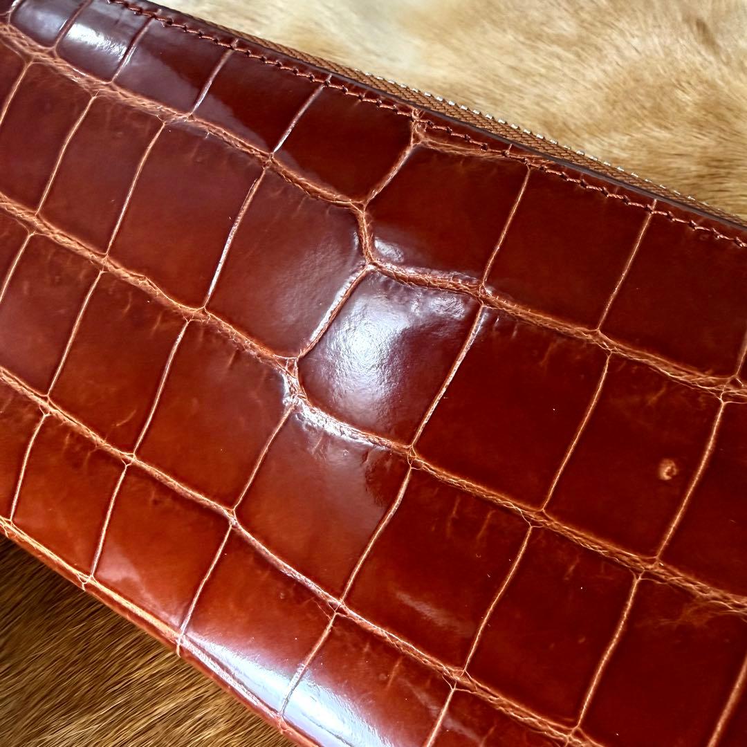 新品 JRA 桐箱付 定15万 最高峰 クロコダイル ポロサス 一枚革 長財布