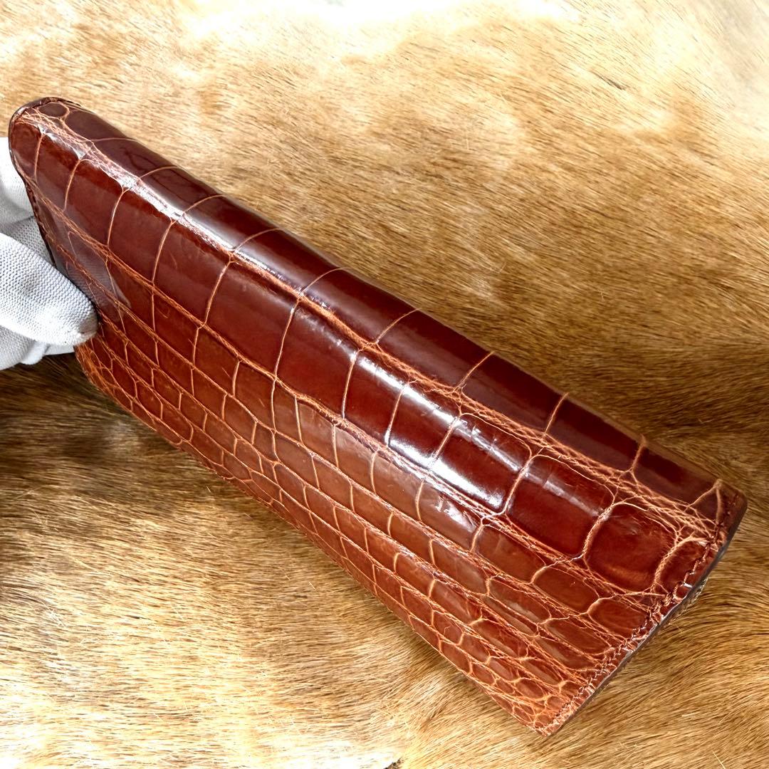 新品 JRA 桐箱付 定15万 最高峰 クロコダイル ポロサス 一枚革 長財布