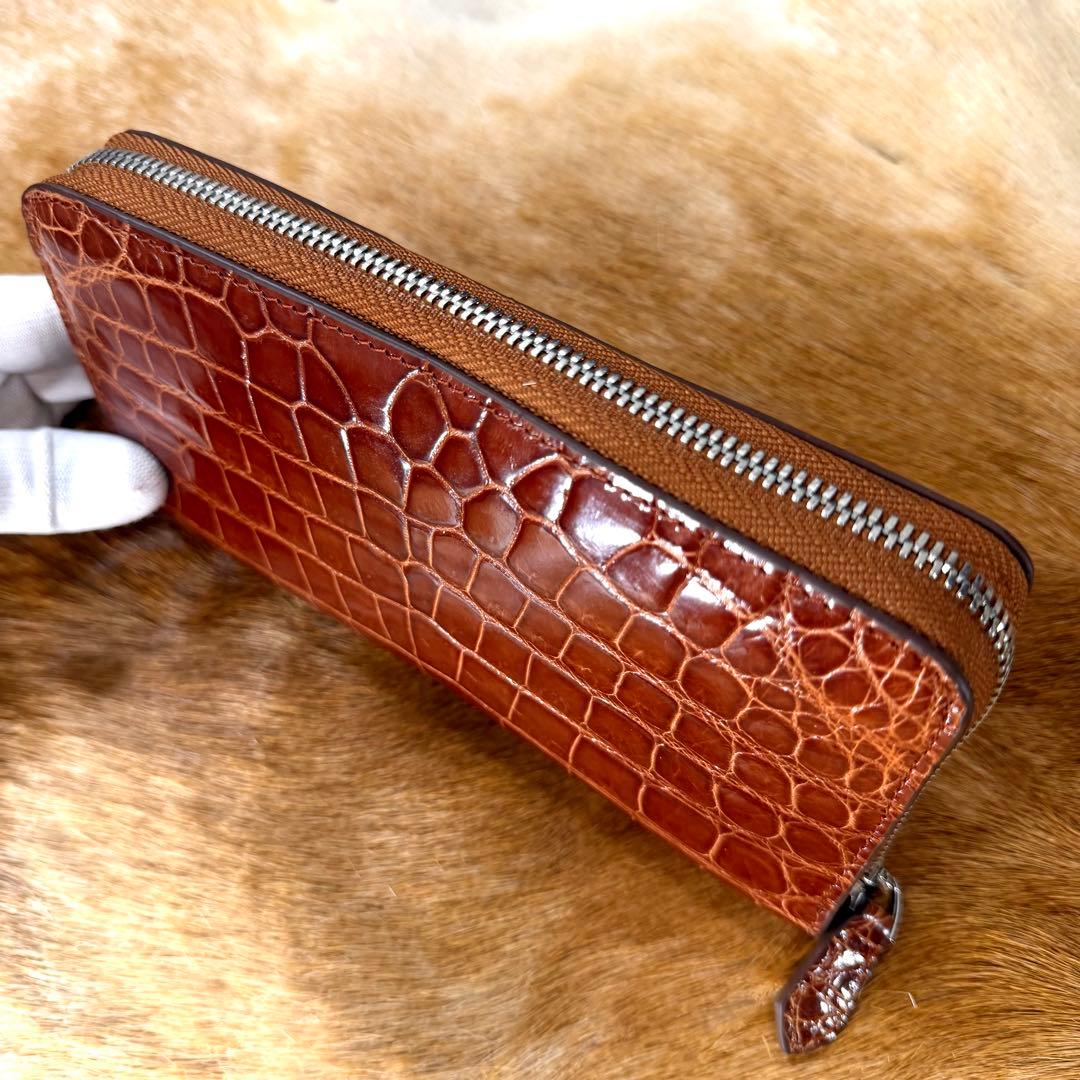 新品 JRA 桐箱付 定15万 最高峰 クロコダイル ポロサス 一枚革 長財布