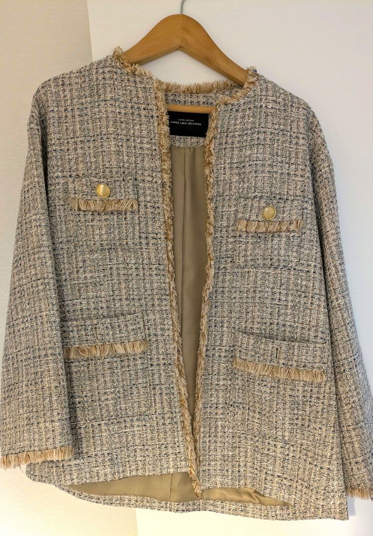 【おらふ】ツイード ポケット ノーカラー ジャケット 38サイズ