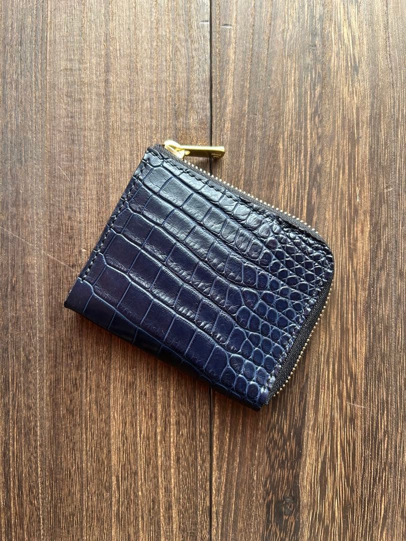 クロコダイル　ポロサス　藍染　コンパクトウォレット　L字ファスナー財布