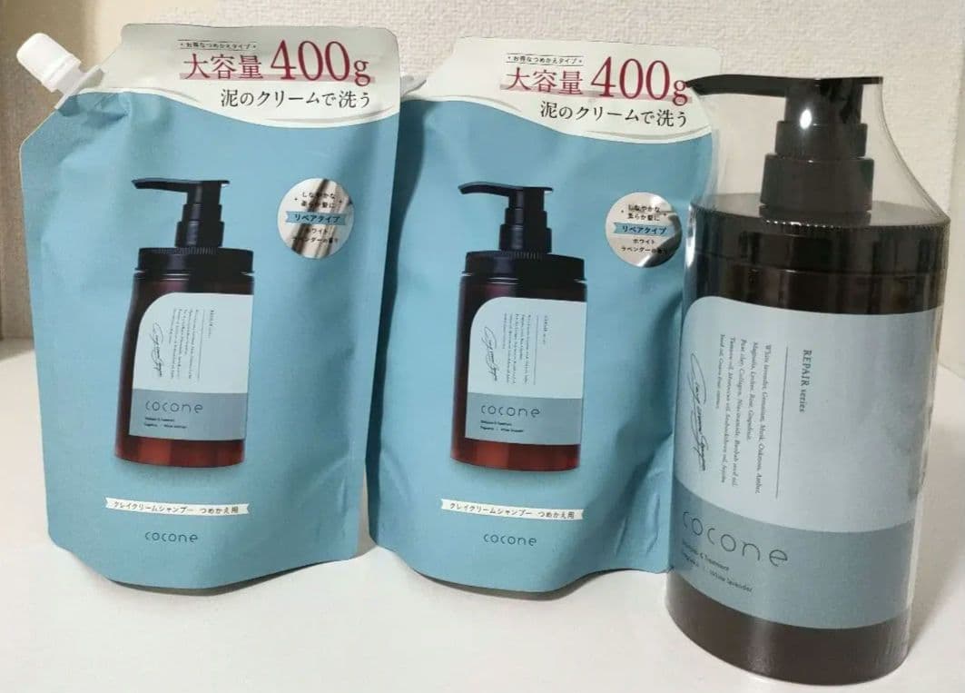 cocone クレイシャンプー400gリペア新newボトル&詰め替え用2個計３点