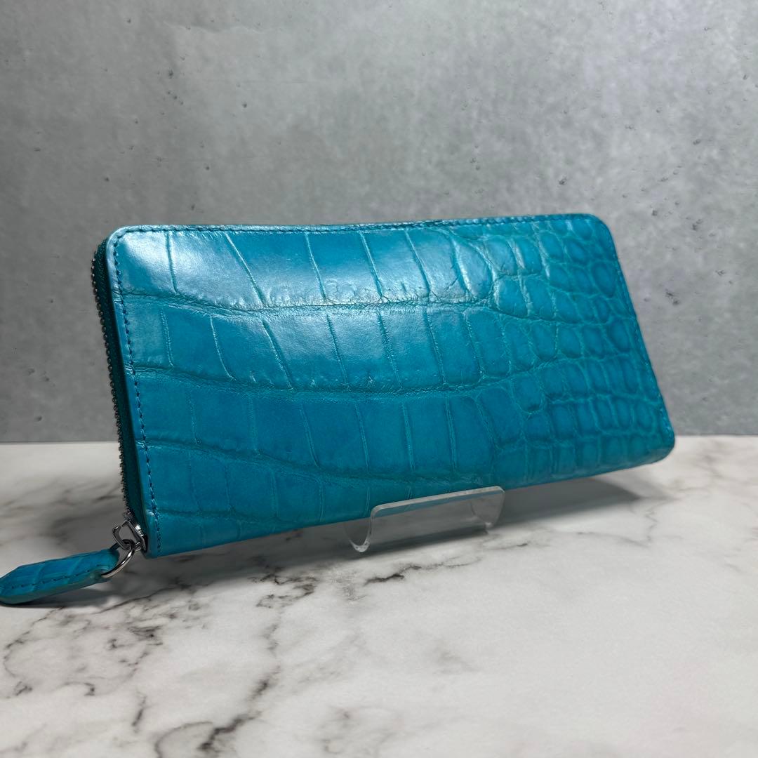 本革 クロコダイル ターコイズ ブルー 長財布 ワニ革 希少 メンズ レディース