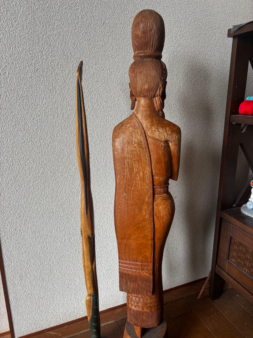 アジアン雑貨 木彫り 特大 女性像＆逆立ち人形 2体セット