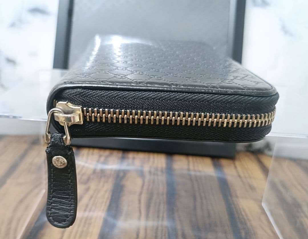 GUCCI グッチ ラウンドファスナー マイクロ シマ 長財布 ブラック GG柄