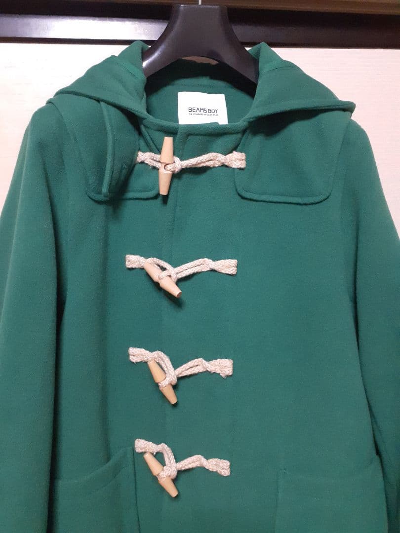 BEAMS BOY 緑色ダッフルコート フード付き